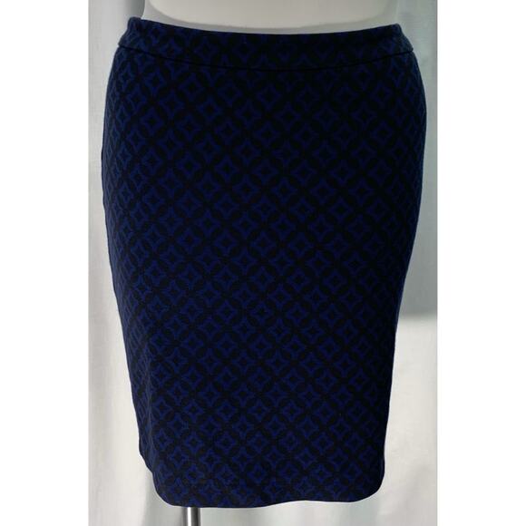 50% OFF Dana Buchman Skirt Diamond Pattern Pencil Blue Black Knee Length - Picture 1 of 7